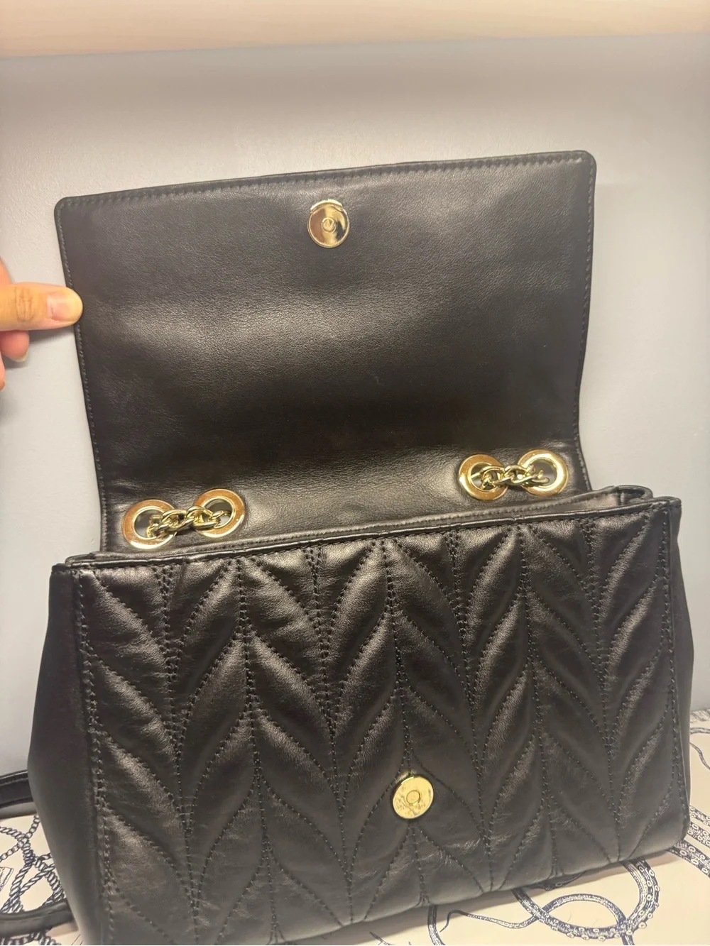 Kate Spade Black Quilted Leather Shoulder Bag with Gold Chain